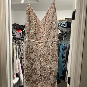 White lace dress with ivory underlay